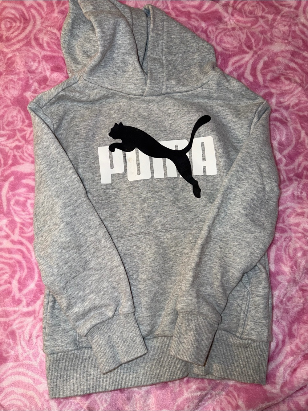 Puma Gray and Black Logo Pullover Hoodie